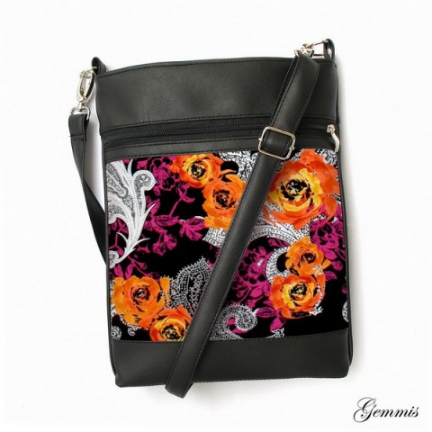 Kabelka Daisy No.64 kabelka květy ornament barevná vintage šitá satén zip popruh crossbody 