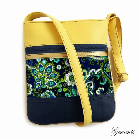 Kabelka Janette No.100 kabelka květy ornament barevná šitá zip popruh crossbody gemmis 