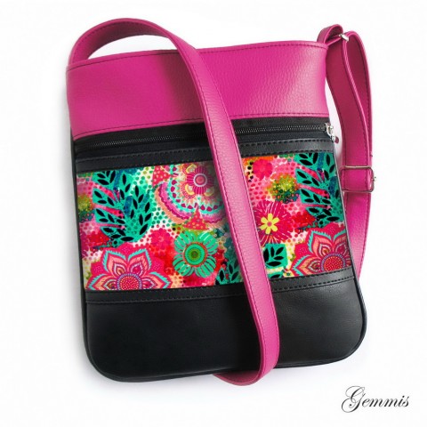 Kabelka Janette No.131 kabelka květy barevná šitá satén originál zip handmade popruh crossbody 