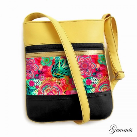 Kabelka Janette No.132 kabelka květy barevná šitá satén originál zip handmade popruh crossbody 