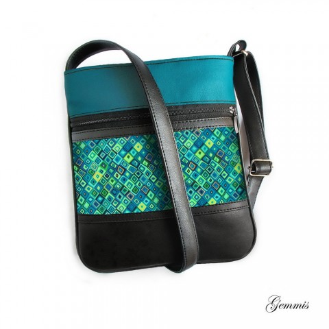 Kabelka Janette No.142 kabelka barevná čtverečky šitá satén originál zip geometrie handmade popruh crossbody 