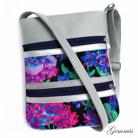 Kabelka Janette No.170 kabelka květy přírodní šitá zip popruh crossbody gemmis 