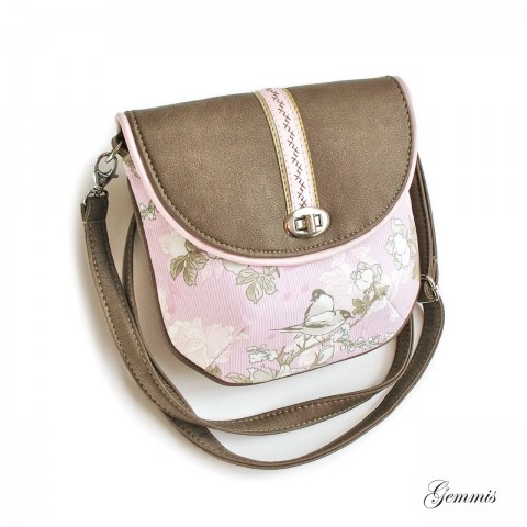 Kabelka JASMINE No.4 kabelka květy ornament přírodní šitá ptáčci popruh crossbody gemmis karabinky 