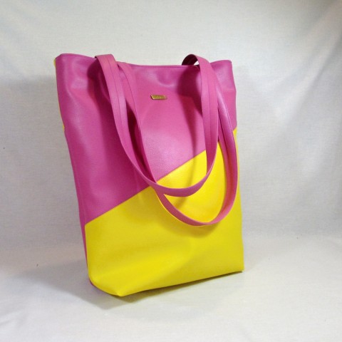 kabelka růžovo žlutá kabelka taška letní barevná prostorná dovolená nákupní koženková kombinovaná na pláž 