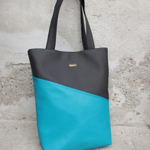 Nákupka šedo tyrkysová kabelka taška podzim letní šedá barevná tyrkysová prostorná dovolená nákupní koženková kombinovaná na pláž 