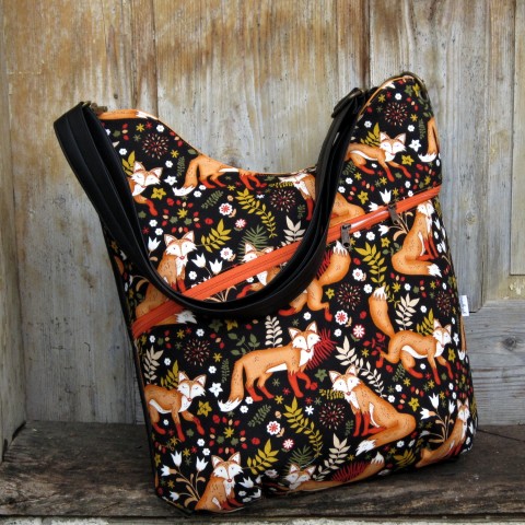 kabelka -lišky dárek oranžová vánoce černá šedá zimní mráz liška pro maminku plátěnka nákupní taka hvězdičky.dárek prostorná nákupní taška 