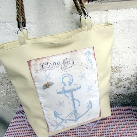 Kabelka letní-kotva kabelka prázdniny moře taška nákup léto kotva krémová prostorná dovolená k vodě 