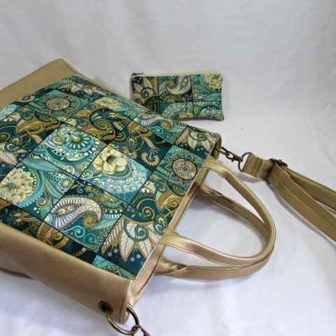 Kabelka zlatá kabelka doplněk zelená taška květina zlatá letní barevná prostorná dovolená nákupní koženková výlet kombinovaná překlápěcí na pláž 