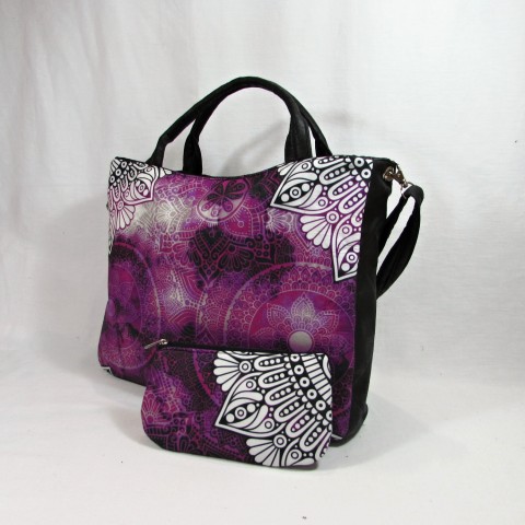 Kabelka fialová mandala kabelka originální dárek doplněk taška květy elegantní květ prostorná mandala koženková 