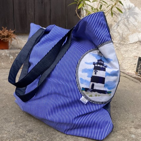 nákupní taška námořní prázdniny moře léto modré pruhy pruhované maják námořní nákupní taška 
