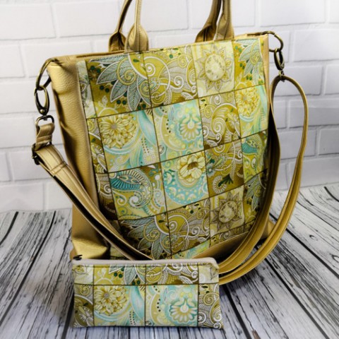 Kabelka no.2 kabelka doplněk zelená taška květina zlatá letní barevná prostorná dovolená nákupní koženková výlet kombinovaná překlápěcí na pláž 