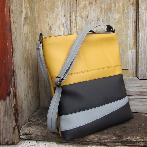 šedo  žlutá kabelka kabelka originální taška žlutá šedá sešívaná 