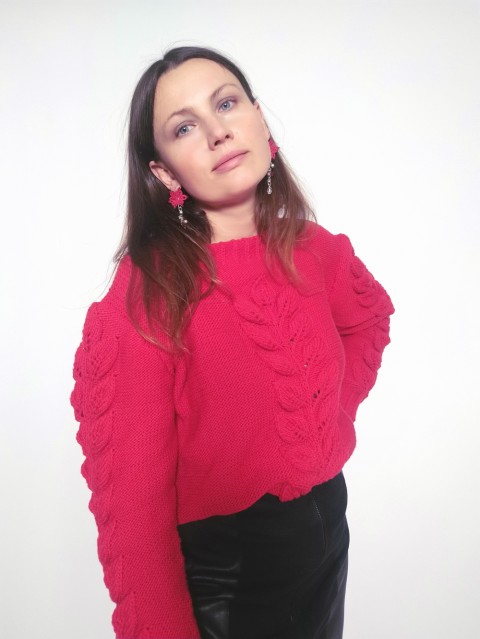 Svetr s listí - 100% merino svetr rolák vánoční dárky objemný svetr vánoční svetr zimní svetr oversize svetr stylový svetr merino svetr vlněný svetr svetr vlna 