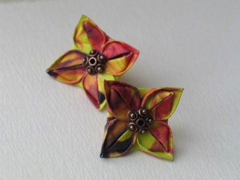 Slunečničky - origami náušnice náušnice barva slunečnice květ slunce frup kvítek puzetka lotos puzetové 