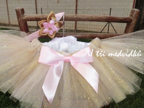Tylová TUTU sukýnka - zlatá princezna víla sukně svatba tyl tylová dětská perličky baletní kostým balet tutu karneval tanečnice suknička sukénka baletka družička tylové 