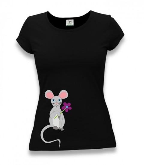Myška - triko ručně myš myšák myška triko tričko myši myšička myšičky kocourek kočičák myšáček malováno myší černá 