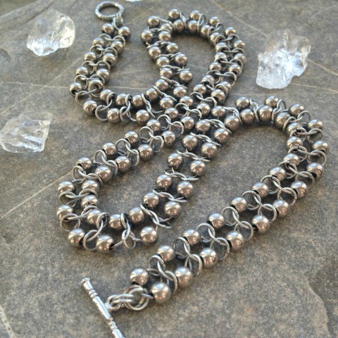 Stříbrný had - náhrdelník korálky stříbrná had kroužky kroužkování 