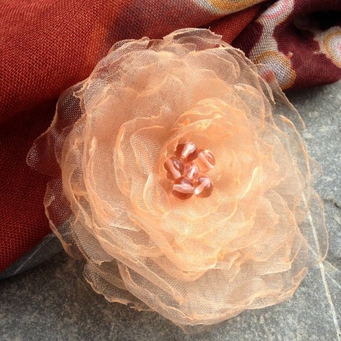 Brož Lososová brož květina oranžová lososová organza 