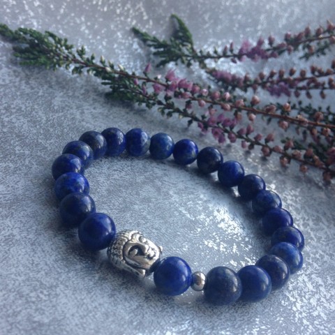 Lapis lazuli s Budhou náramek nerez ocel pružný lapis lazuli buddha steel 