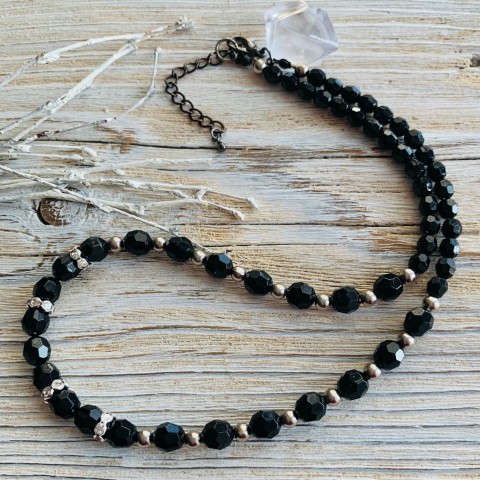 Černé korálky náhrdelník korálky elegantní černá luxusní čirý 