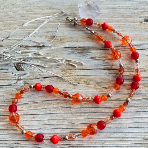 Červené korálky červená náhrdelník korálky oranžová elegantní luxusní 