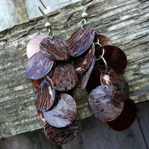 Čokoládové perleťovky 1 náušnice hnědá perleť placky bronzová mosaz čokoláda penízky 