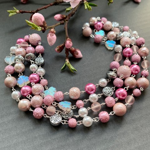 Růžovo stříbrné korále luxusní perly korále sváteční 