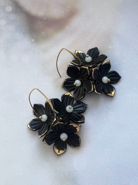 Černé květy - náušnice korálky květy květiny nerez ocel steel 