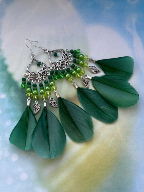 Peříčkové zelené náušnice léto extravagantní nerez ocel festival dovolená peří peříčka sváteční na ples do divadla 