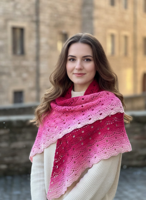 Jahodové zachumlání - pléd červená růžová háčkování šátek pléd jahodová 