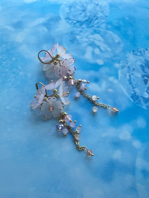 Světle růžové květy - náušnice korálky zlatá květy květiny řetízek nerez ocel steel 