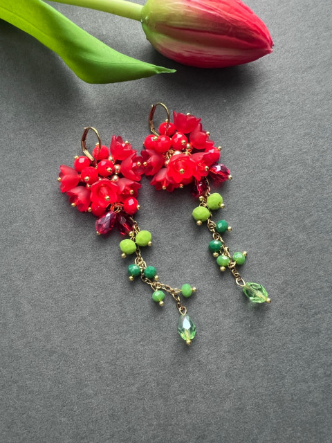 Rybízkové náušnice korálky zlatá řetízek nerez ocel zvonečky rybíz steel červenám zelená 