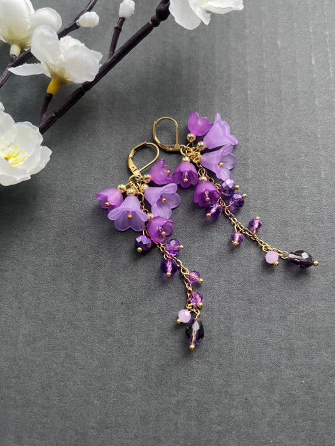 Levandulové hrozny - náušnice korálky levandule zlatá květy květiny řetízek nerez ocel steel 