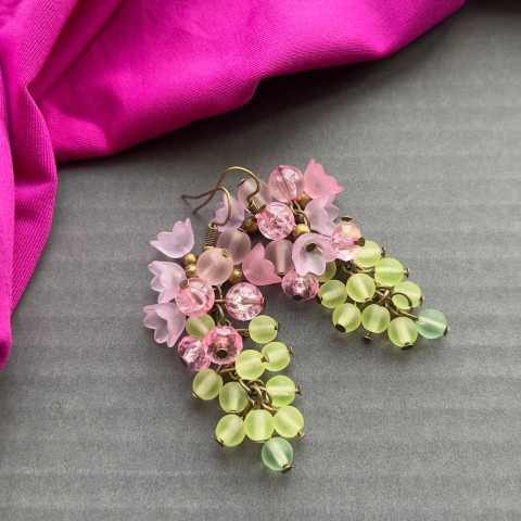 Náušnice růžovo - zelené hrozny korálky zelená růžová hrozny bobule 