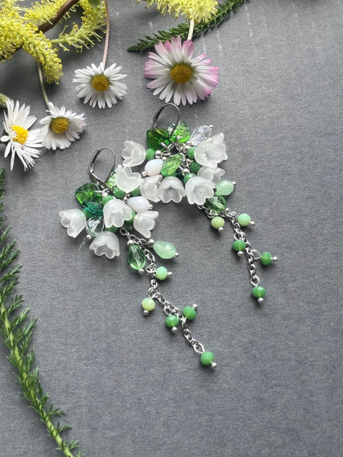 Sněženky - zvonečkové náušnice korálky jaro řetízek nerez ocel zvonečky sněženky steel 