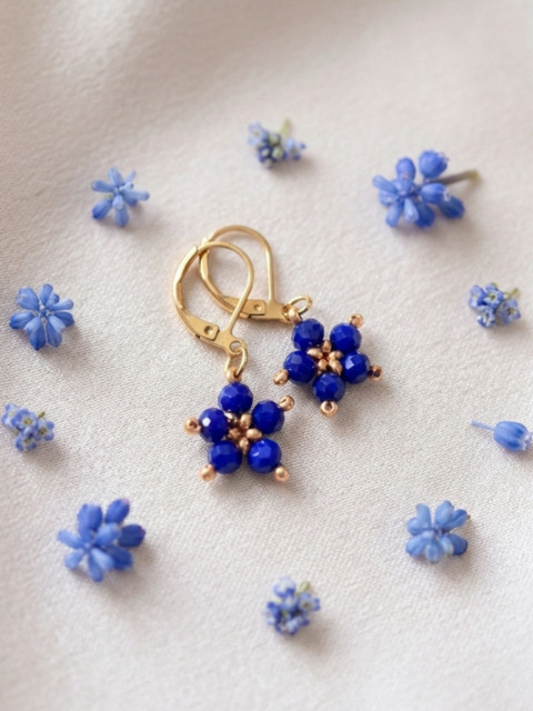 Modré květinkové náušnice - S.Steel korálky šití nerez ocel květinky steel 