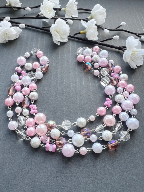 Růžové perlové korále růžová bílá luxusní perly korále sváteční 