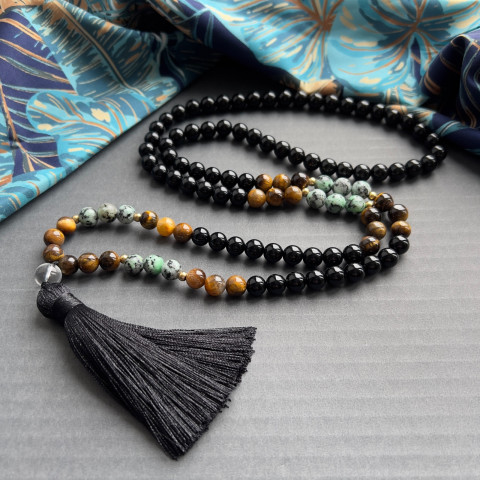 Japa mála - onyx, tygří oko onyx korále tygří oko mantra buddhismus japa mála hinduismus 