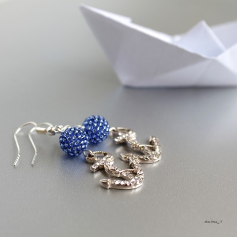 Námořnické náušnice náušnice modrá kuličky kotva obšívané námořnická kotvy 