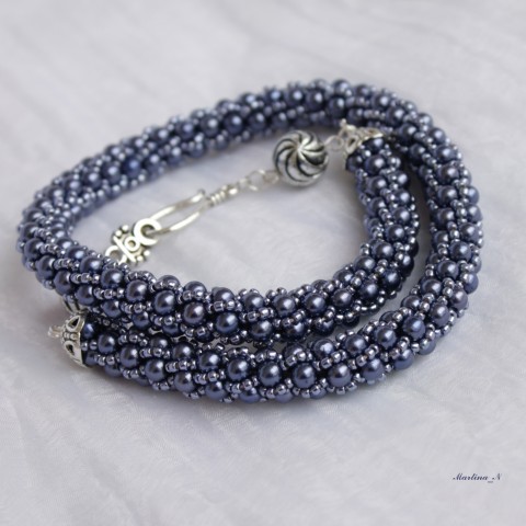 Modro-fialovo-šedý náhrdelník náhrdelník modrá fialová elegantní háčkovaný šedá 