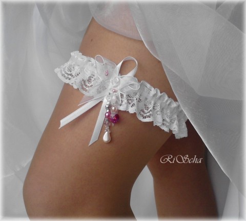 Podvazek Swarovski Fuchsia dárek bílá svatba bílý svatební dárkový nevěsta wedding podvazek hochzeit svatební šaty 