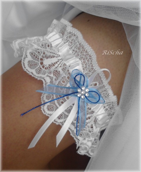 PODVAZEK bílo-modrý krajkový modrý dárek modrá bílá sexy bílý satén svatební dárkový nevěsta wedding podvazky hochzeit podvazek - svatba svatební šaty rozlučka 