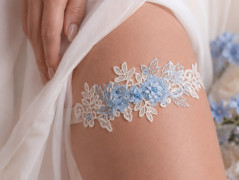 Podvazek Swarovski modrá mašlička