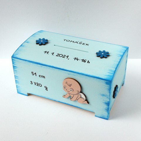 Pokladnička k narození miminka dárek dětské dětská pokladnička kasička pro děti pro kluky na penízky pro kluka 