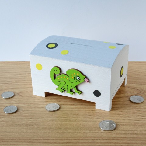 Pokladnička s chameleonem dárek dětské dětská pokladnička kasička pro děti na penízky 