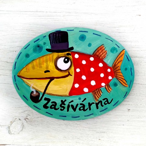 Cedulka na dveře malované ryba cedulka originál zašívárna štika 