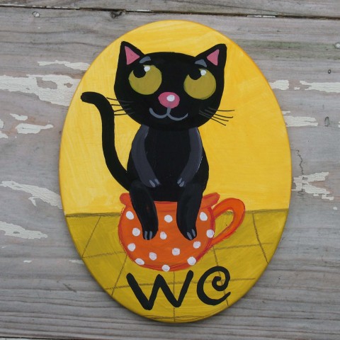 Cedulka na dveře malované cedulka kočka originál wc nočník 