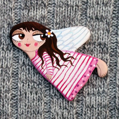 Andělka brož malované originální proužky puntíky anděl sako kabátek křídlo andělka na kabát malvice 