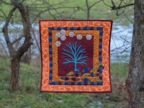 Mezi podzimem a zimou strom zima obraz podzim obrázek quilt nástěnný quilt 