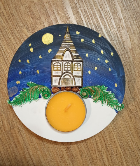 Vánoční svícen vánoce svícen svíčka domeček malovaný 